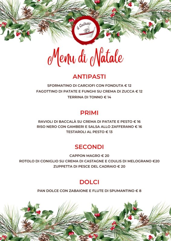 Menu di Natale 2022 ristorante tipico nel centro di Genova