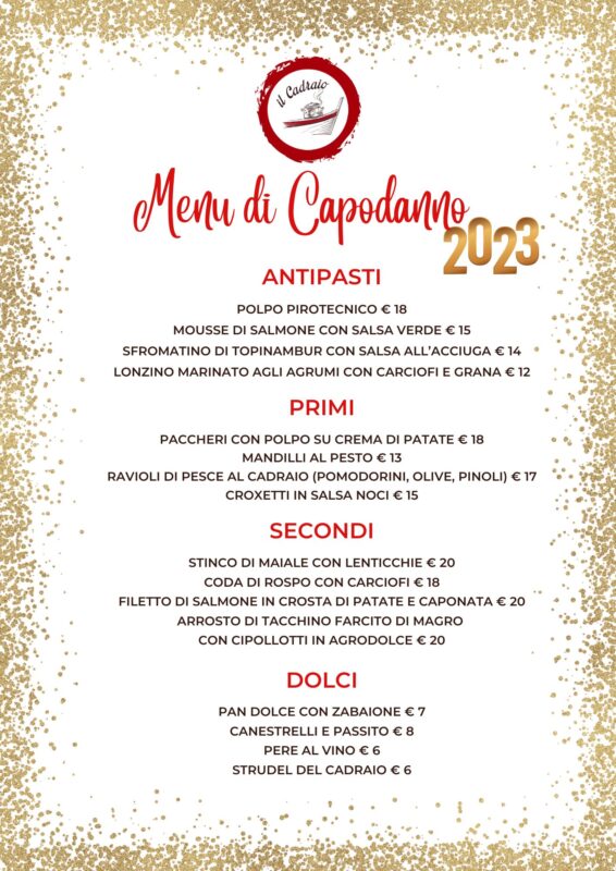 Menu di Capodanno 2023 ristorante tipico nel centro di Genova