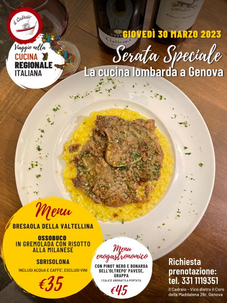 Ossobuco con risotto alla milanese cena speciale a Genova